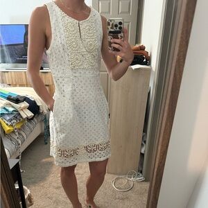 Calypso S white patterned dress with decorative shells/beads